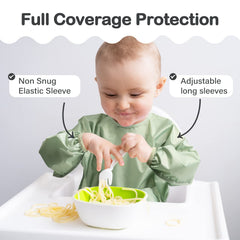 Zoosa bib with adjustable strap demonstrating grow-with-baby fit