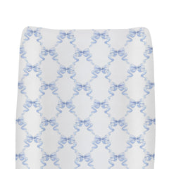 ZoUbqchY blue bows changing pad cover with soft fabric for gentle diaper changes.