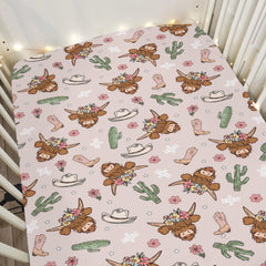 ZoUbqchY Highland Cows Cactus Baby Sheet closeup texture for ultra-soft comfort