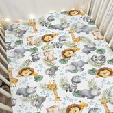 Zooubqchy Jungle Friends crib sheet with lion pattern, ultra-soft and breathable for peaceful baby sleep.