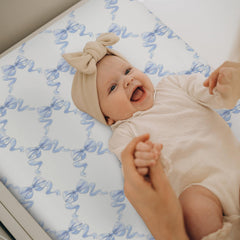 ZoUbqchY pastel palette blue bows cover adds cozy nursery decor.