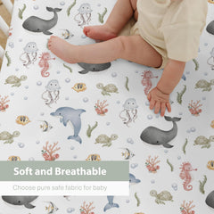 ZoUbqchY jellyfish pattern crib sheet in muted colors ideal for versatile decor.