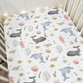ZoUbqchY watercolor sea animals crib sheet close-up on whale design, breathable soft fabric.