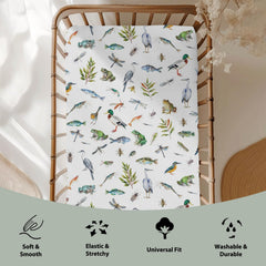 ZoUbqchY mallard pattern crib sheet highlights nature-inspired decor and comfort.