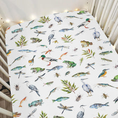 ZoUbqchY outdoor wildlife pond mallard pattern crib sheet, soft and breathable.