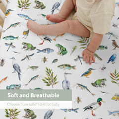 ZoUbqchY leaves pattern crib sheet blends with boy or girl rooms.