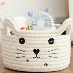 Zopeal cat basket with ear handles and cat-face design for stylish storage.