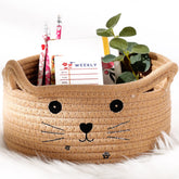 Zopeal cat basket with woven ears, a durable toy bin and decorative storage.