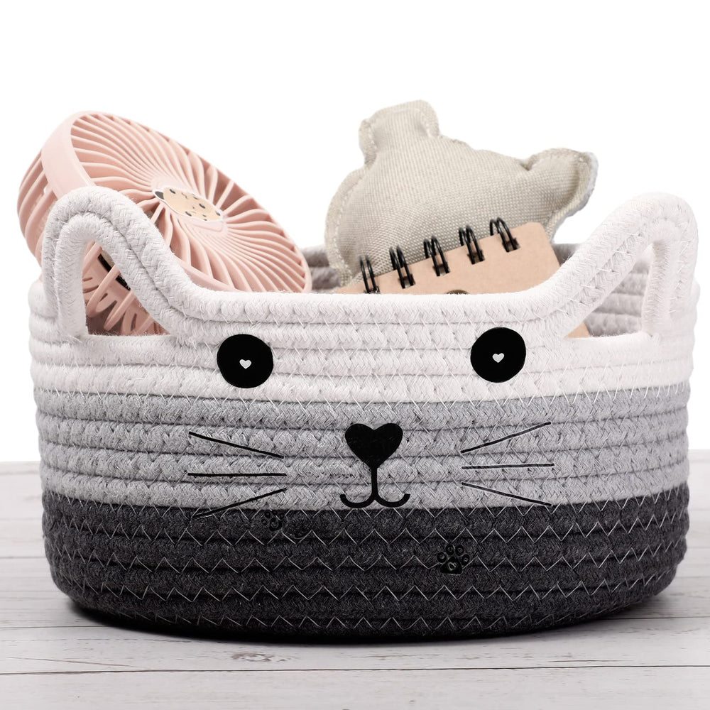 Zopeal cat-basket storage with ears, woven organizer for toys and decor.