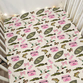 ZoUbqchY pink fishing crib sheet fits standard cribs with a snug 52x28 and nine inch pocket