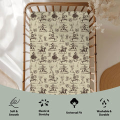 ZoUbqchY vintage cowboy crib sheet with hat pattern, unisex nursery style
