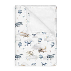 ZoUbqchY Vintage Planes Blanket with planes and balloons for nursery comfort.
