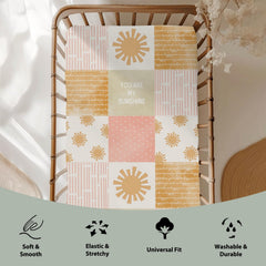 ZoUbqchY Vintage Sun boho rainbow print adds cozy nursery vibes.
