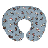 ZoUbqchY vintage wild horses nursing cover in blue closeup, soft fabric for gentle feeding.
