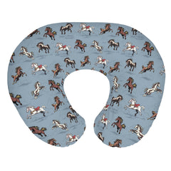 ZoUbqchY vintage wild horses nursing cover in blue closeup, soft fabric for gentle feeding.