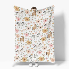 ZoUbqchY watercolor horse floral baby blanket 60x80 inches queen bed ready