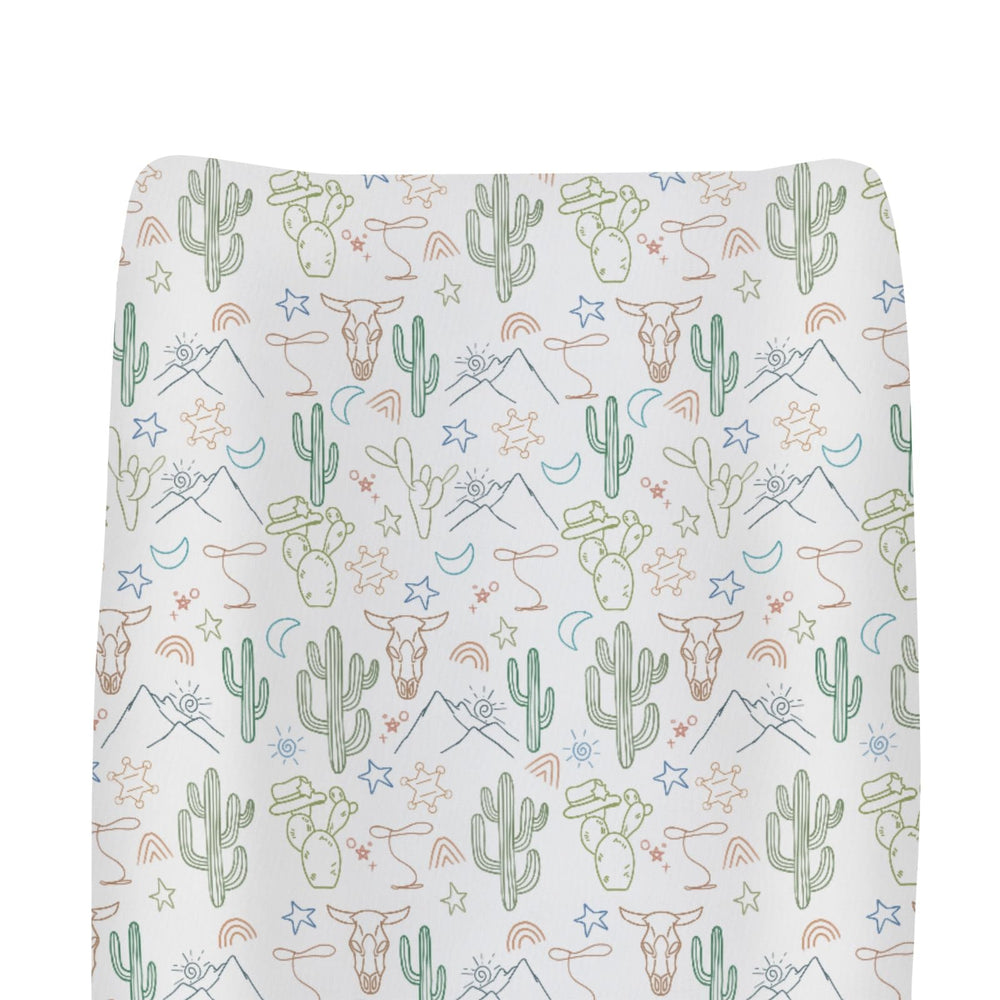 ZoUbqchy western cow skull changing pad cover fits 32x16 inch pads and cushions diaper changes.