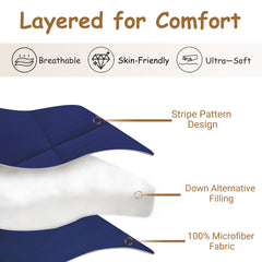 Closeup of ZPECC blue stripe comforter fabric and softness