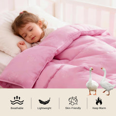 ZPECC pink goose down comforter for stroller travel, lightweight warmth