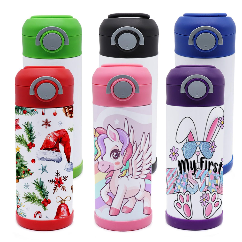 ZREGGUR 6-pack mixed color 12oz sublimation cups with lid and straw for kids.