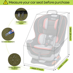 ZRRAJOY green car seat travel bag back view, padded backpack straps for comfort.