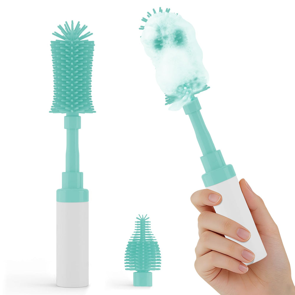 ZTX Push-to-Foam bottle brush set demonstrates dense foam for easier bottle cleaning.
