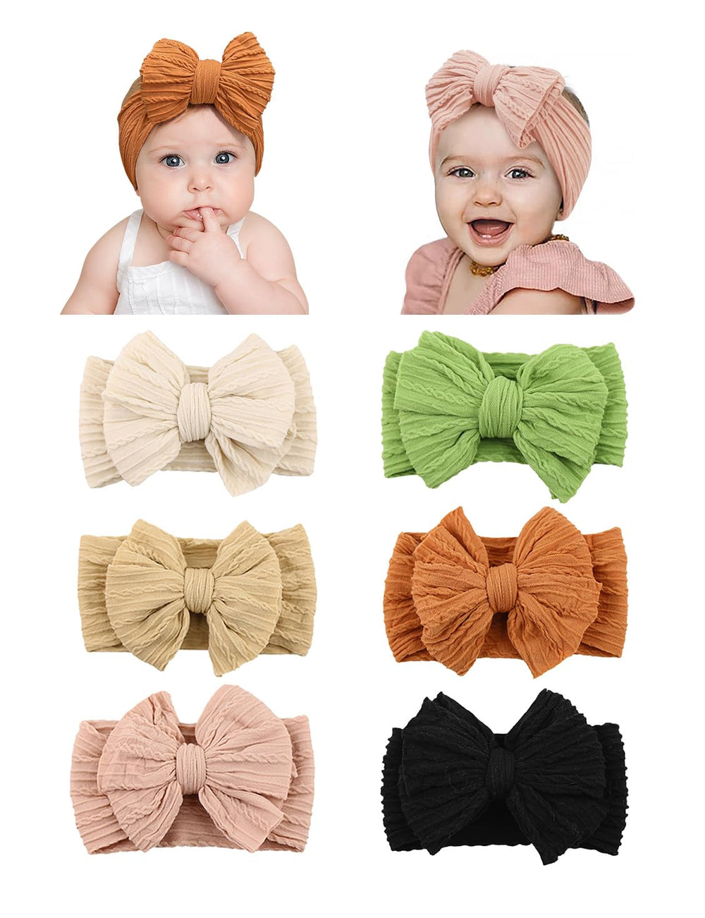 ZURLEFY pink baby headbands with bows in main view, soft stretch for gentle comfort.