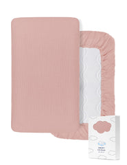 ZURLEFY pink muslin crib sheet fits standard cribs with soft, breathable cotton.
