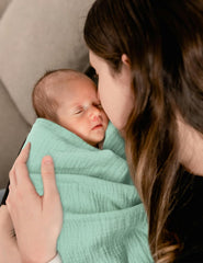 ZURLEFY Sage Green swaddle blanket in nursery setting, soft texture for daily use.