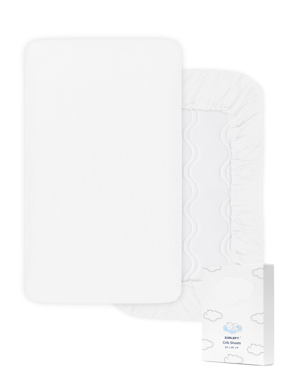 ZURLEFY white crib sheet with elastic corners for a snug fit.