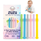 Zuzu Puzzle baby teether with textured surface for gum relief.