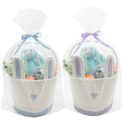 ZWHTB Easter basket with blue bunny ears, ready for kids' egg hunts.