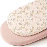 ZXYIVOO floral pink muslin bassinet sheet for oval cradles, breathable and gentle on skin.