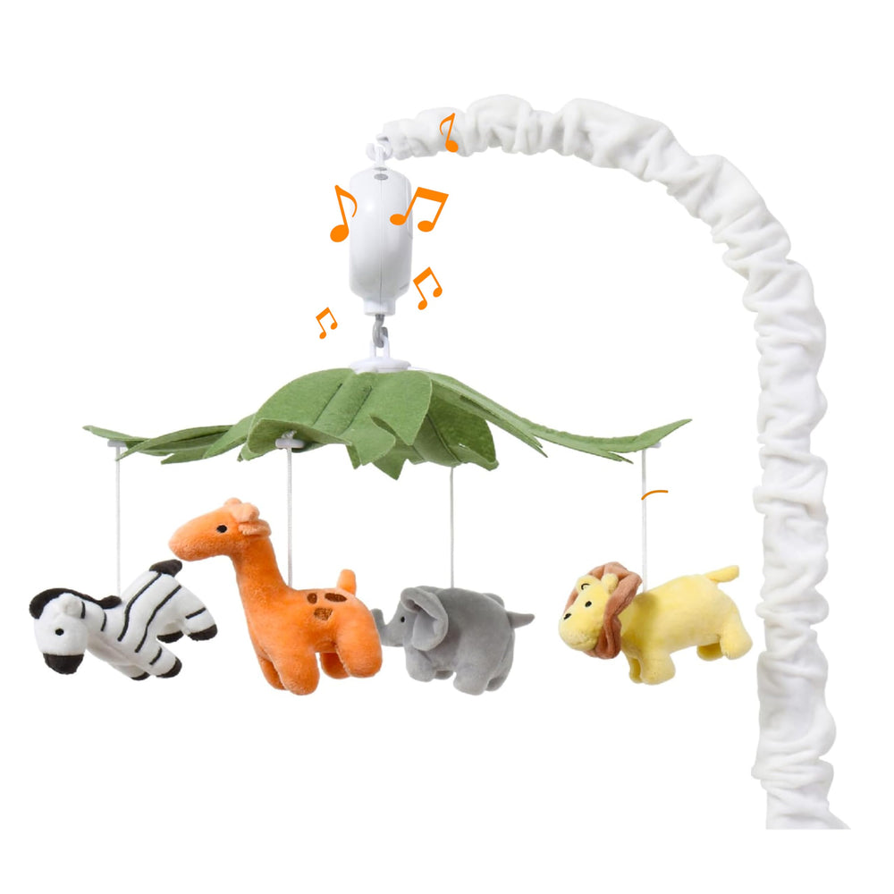 ZYATKSML safari crib mobile with animals promoting visual stimulation.