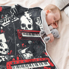 ZZKKO Punk Rock Skull Blanket on a stroller during outings keeps baby warm.