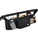 ZZM double stroller organizer with six compartments keeps everyday essentials tidy for outings.