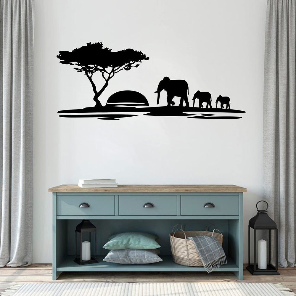 ZzMY African Safari wall decal with elephant scene for nurseries and playrooms