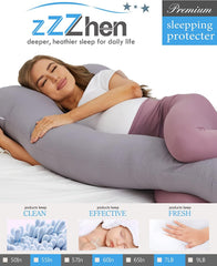 ZZZhen grey microfiber removable cover on pregnancy pillow for easy cleaning.