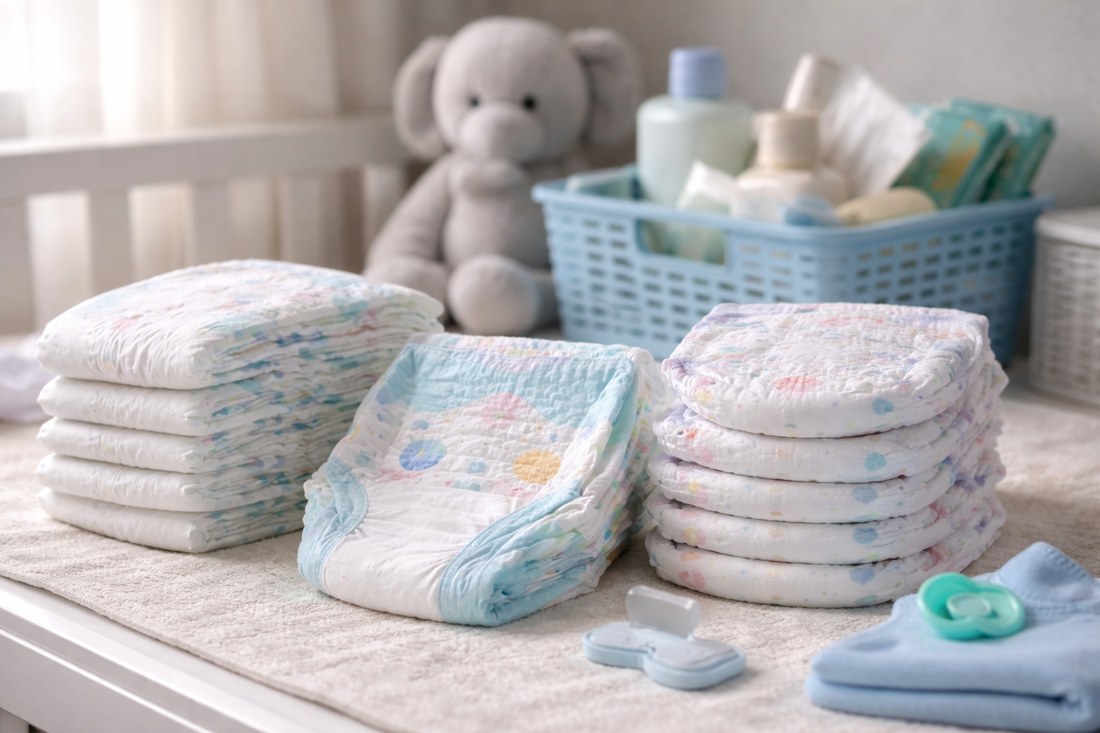 UK nappies vs nappy pants guide showing pull-up training pants, disposable nappies, potty training essentials and changing supplies