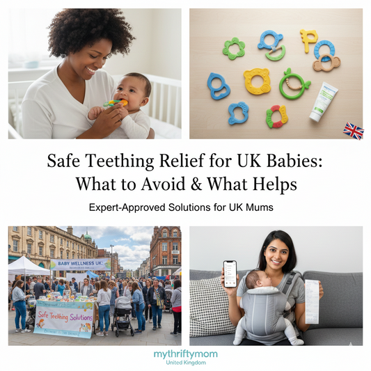 UK safe teething relief guide featuring approved teethers, teething bibs, pacifier-teethers and pharmacy-safe comfort solutions for babies