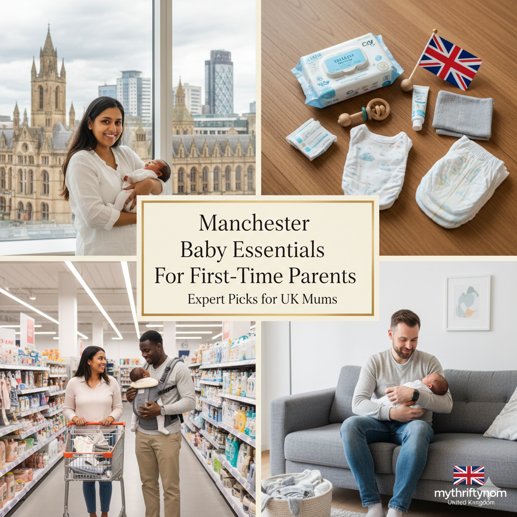 Manchester baby essentials for first-time parents including weather-ready gear, feeding supplies and practical newborn clothing