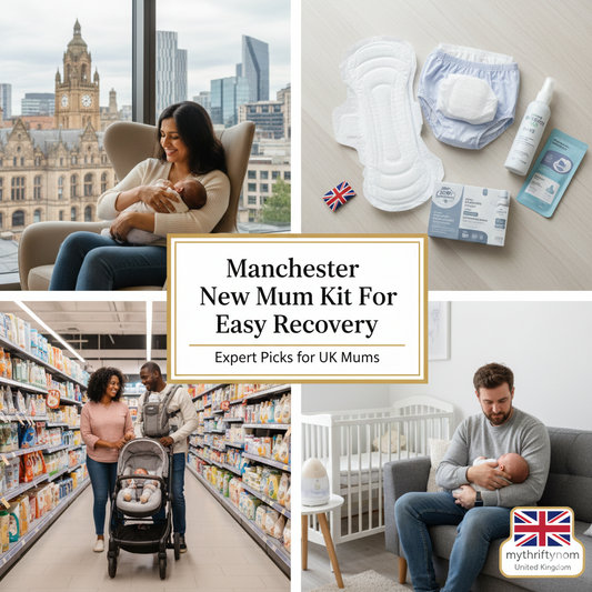 Manchester postpartum recovery kit including bathroom essentials, C-section care supplies and comfort items for new mums