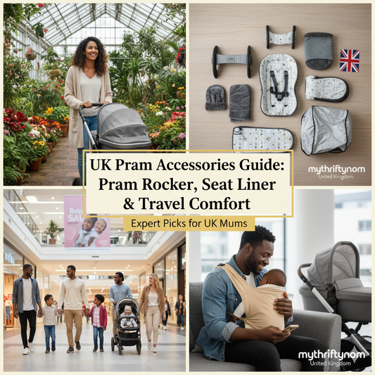 UK pram accessories including rechargeable stroller rocker, breathable seat liner, travel pillow and cup holder for pushchairs