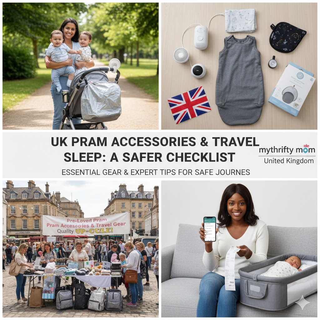 UK pram accessories and travel sleep guide featuring seat liners, travel pillows, stroller rockers, portable travel cots and safe sleep essentials
