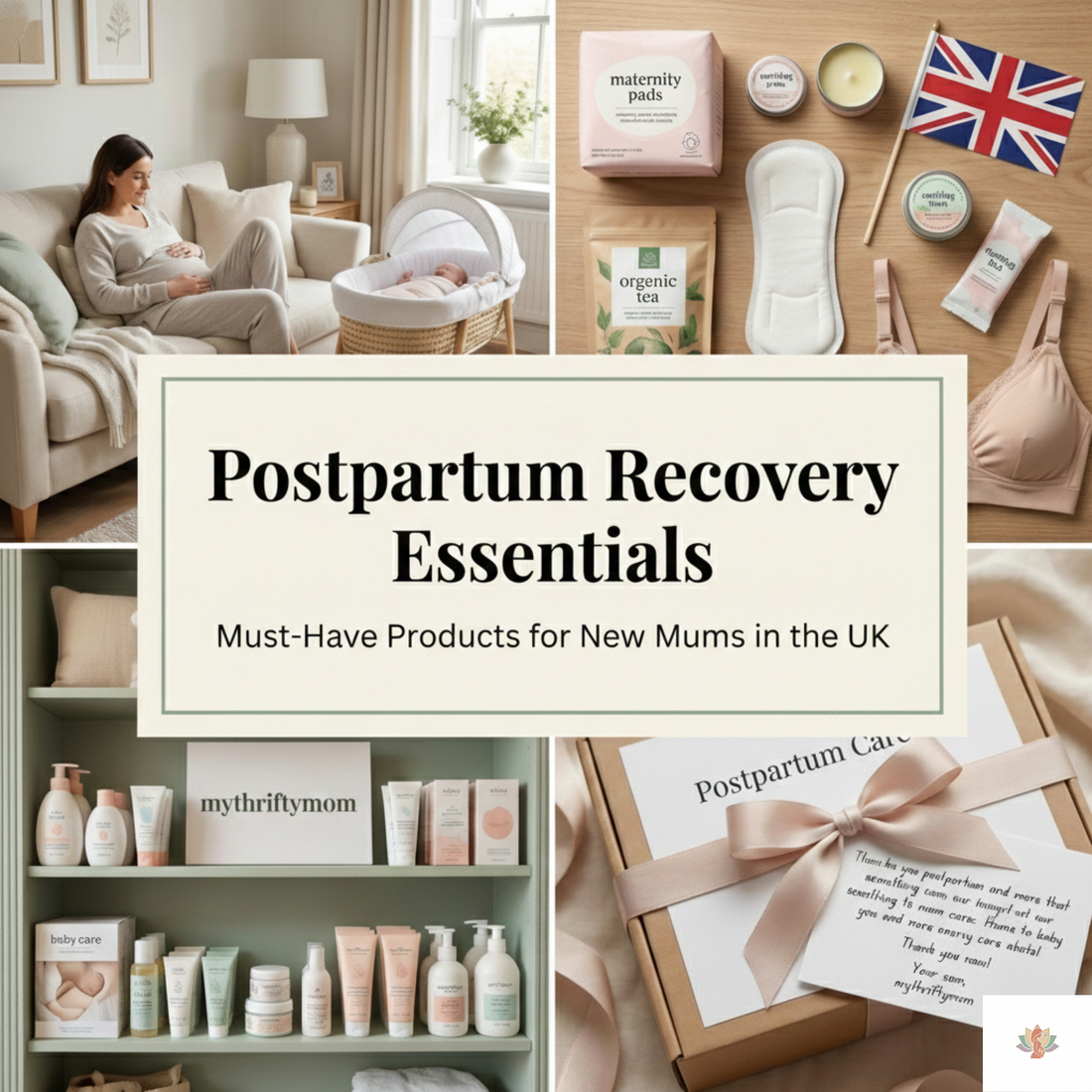 Postpartum recovery essentials for new mums in the UK - must-have products including maternity pads, nursing supplies, and comfort items for C-section and vaginal birth recovery