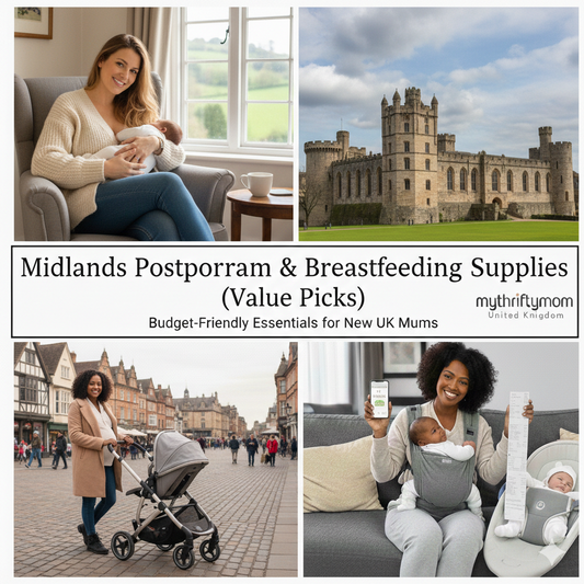 Midlands postpartum and breastfeeding value picks including recovery essentials, breast pumps, milk storage bags and nursing comfort supplies