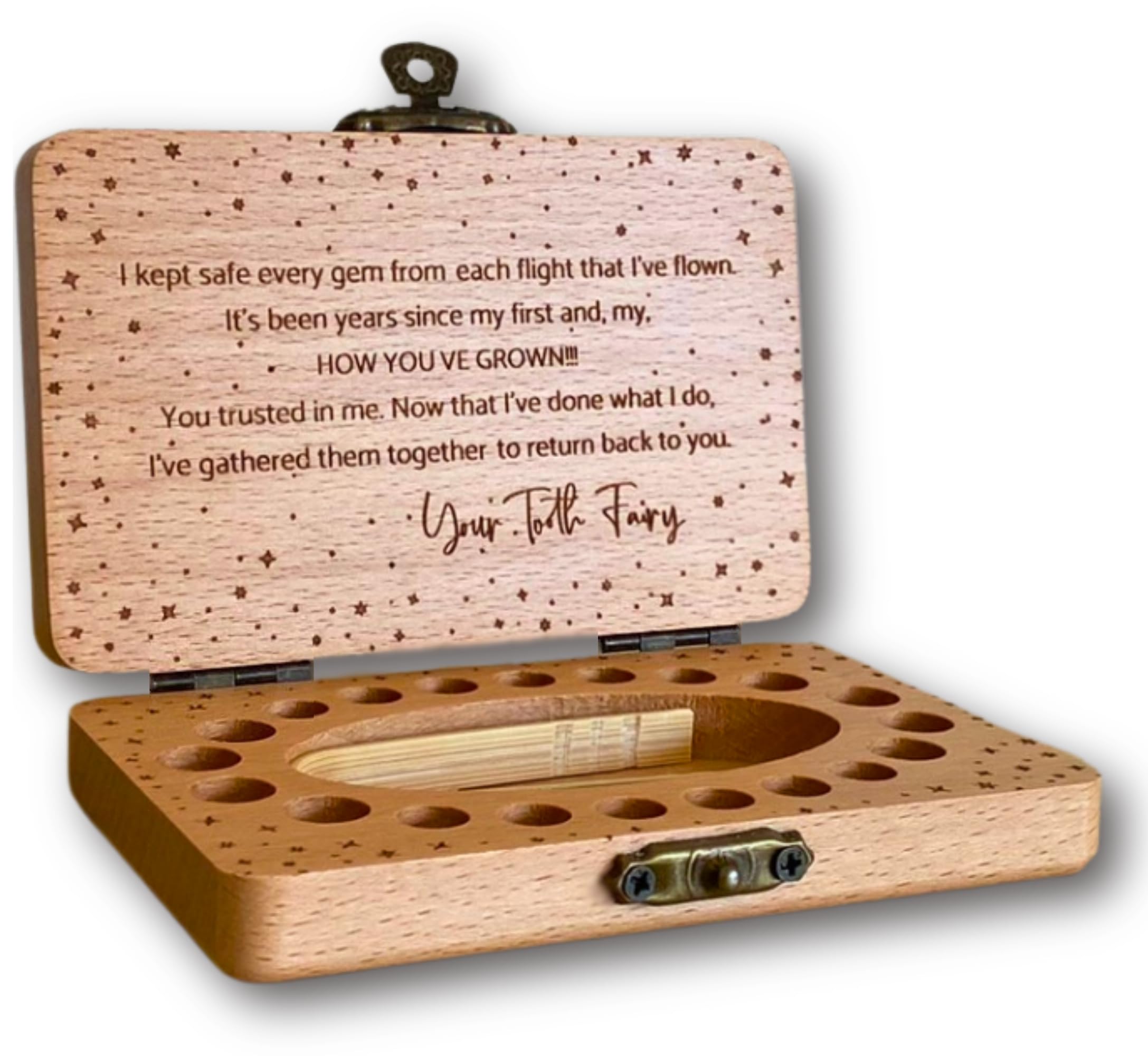 Twenty Moments of Tooth beech box for durable, organized storage of baby teeth.