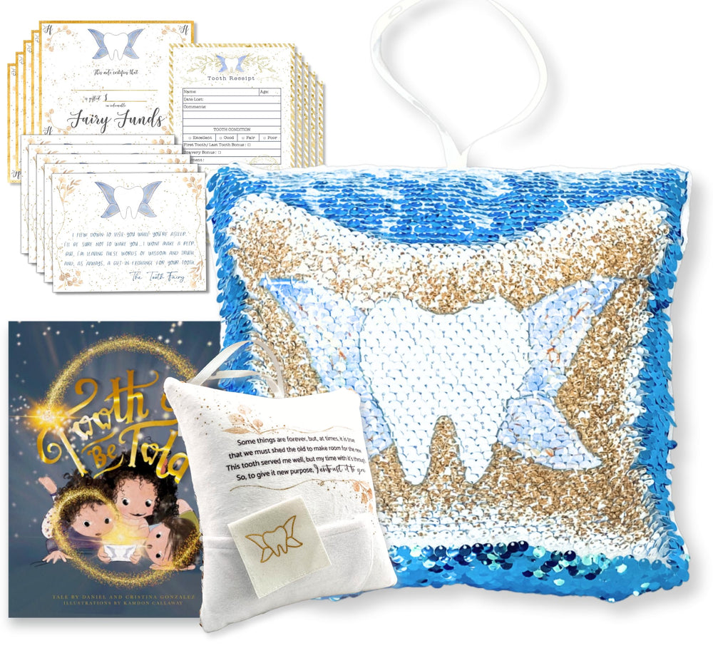 20 Moments of Tooth Pillow blue cover enhances bedtime magic.