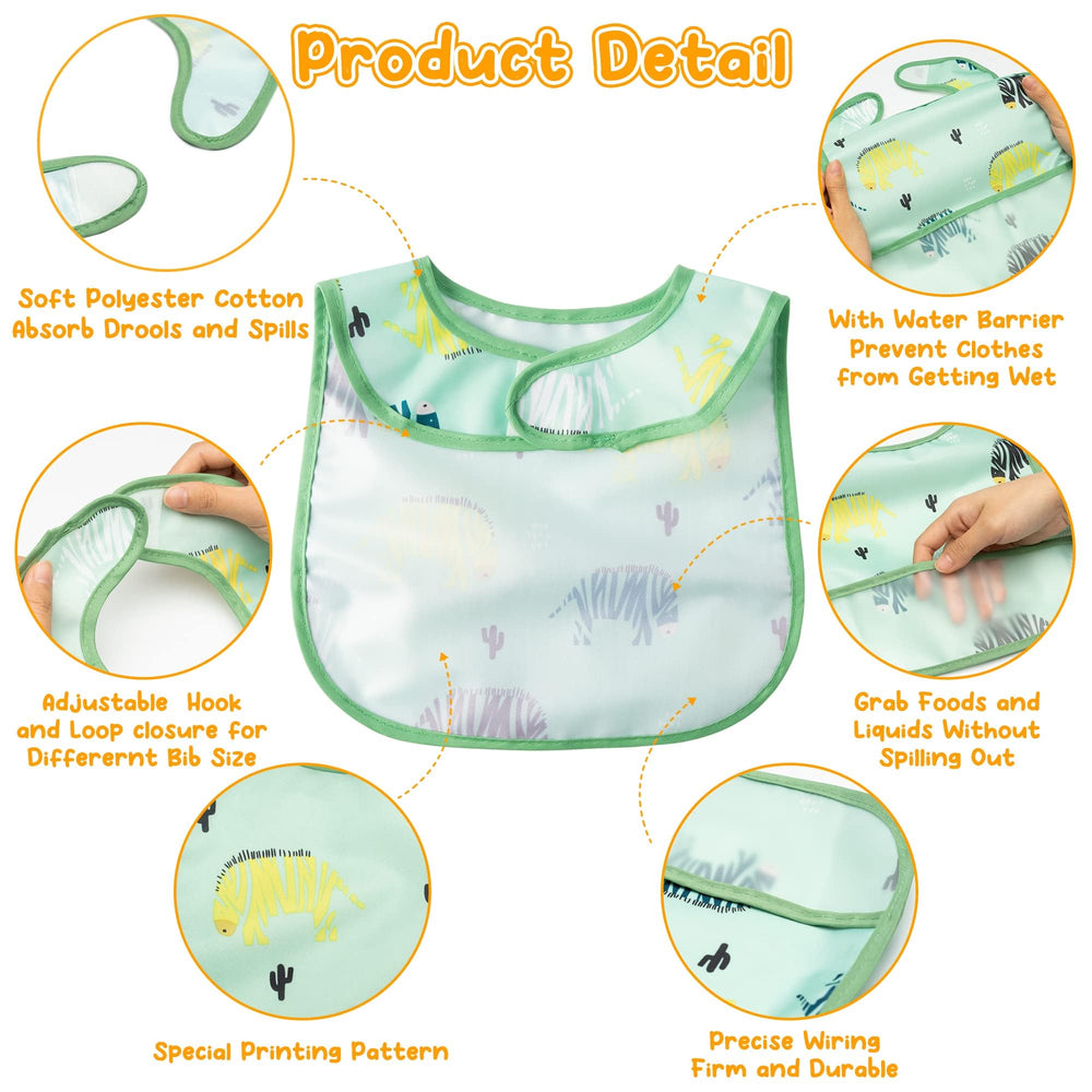 2ooya bibs zebra pattern; wide pocket catches crumbs during meals.
