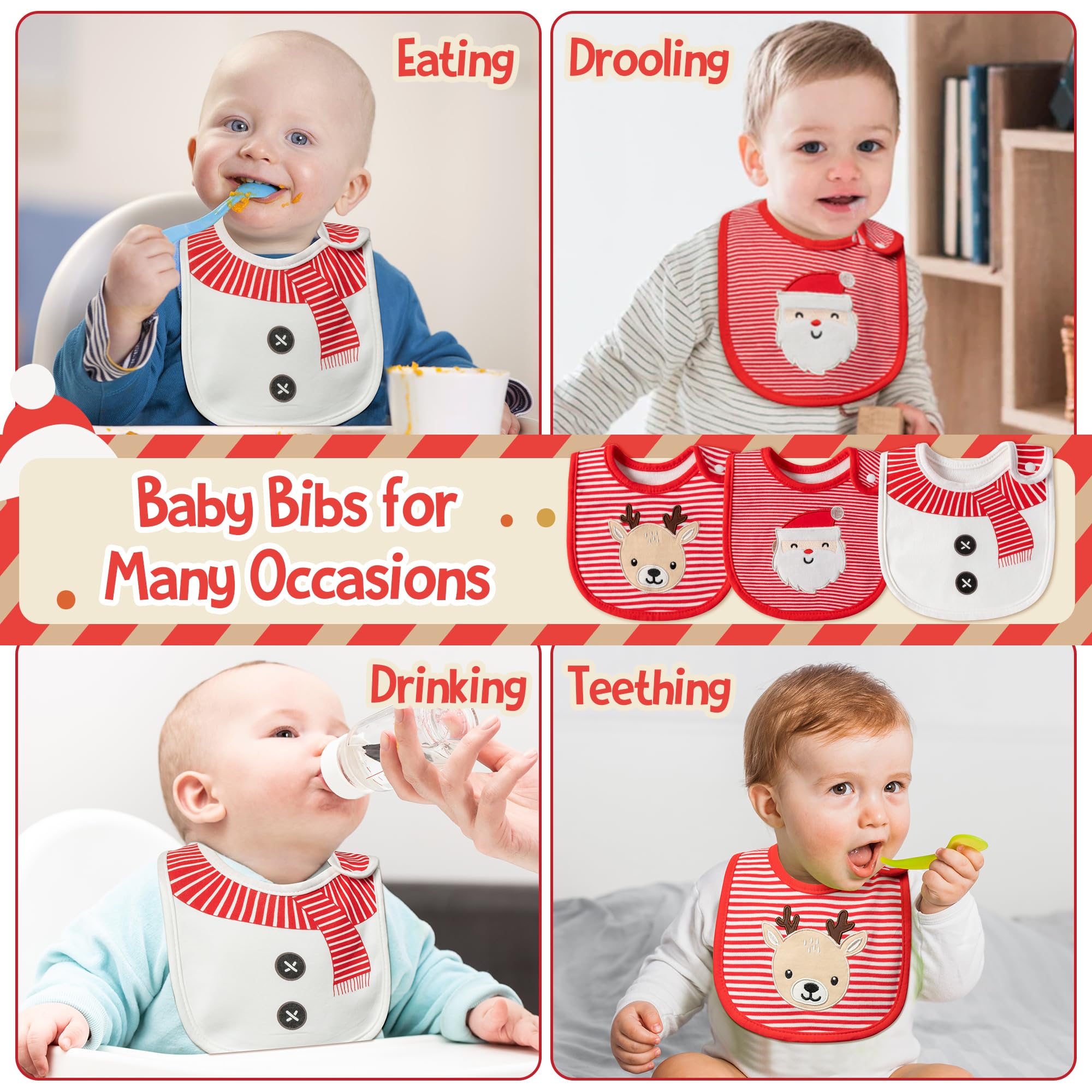2ooya snowman-pattern bibs provide a unisex seasonal look for newborns.
